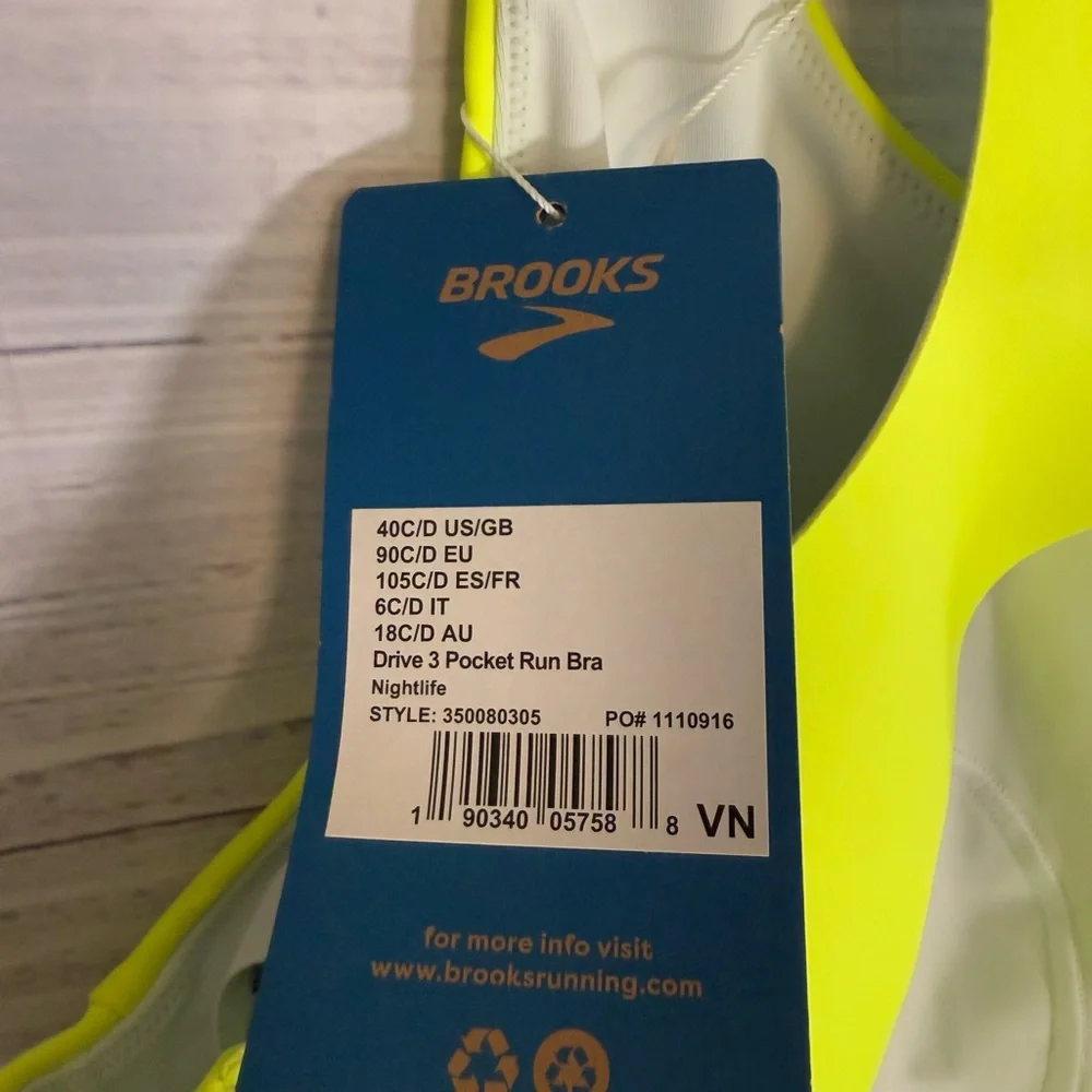 Brooks Drive 3 Pocket Run Bra – Nightlife Yellow | Size 40 C/D